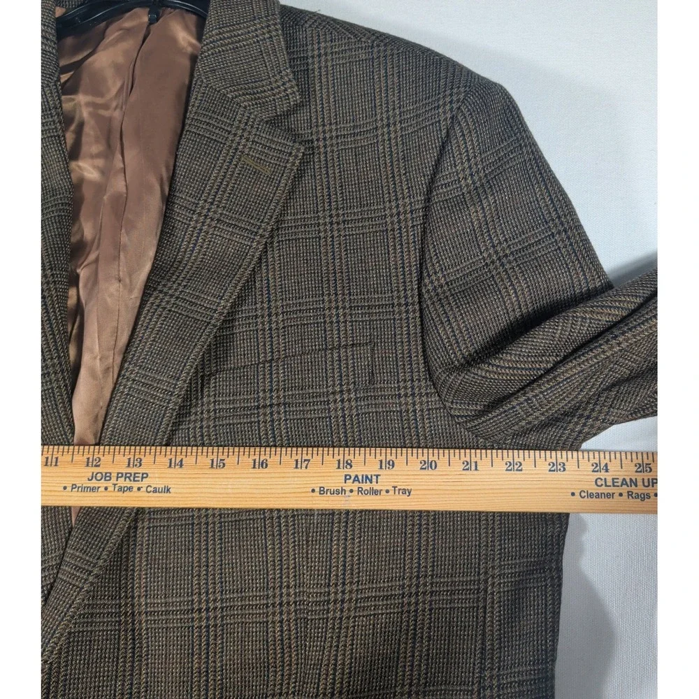 Lauren Ralph Lauren Sport Coat Mens 44L Brown Glen Plaid 100% Wool Blazer Jacket